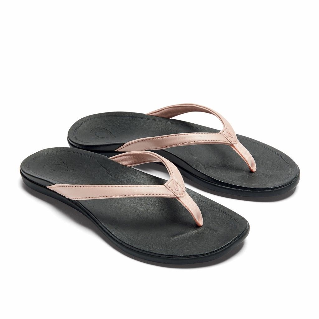 Olukai Women's Hoopio Flip Flop - Petal Pink Metallic / Black US083-516